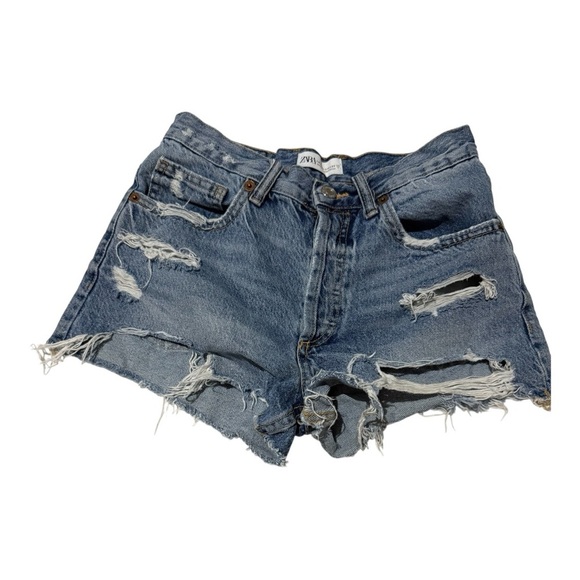 Zara Blue Jean Shorts Distressed Vintage Style - Picture 1 of 6